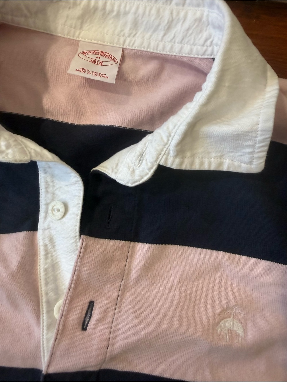Classic vintage pink & navy striped rugby shirt by Brooks Brothers - Picture 2 of 3